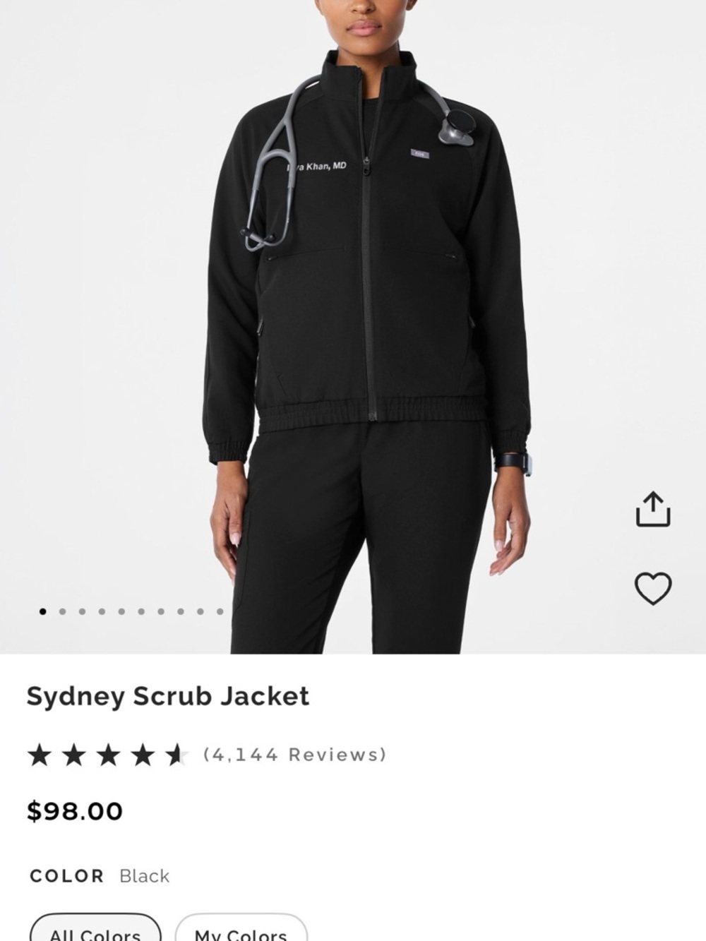 Figs Sydney Scrub Jacket - Black